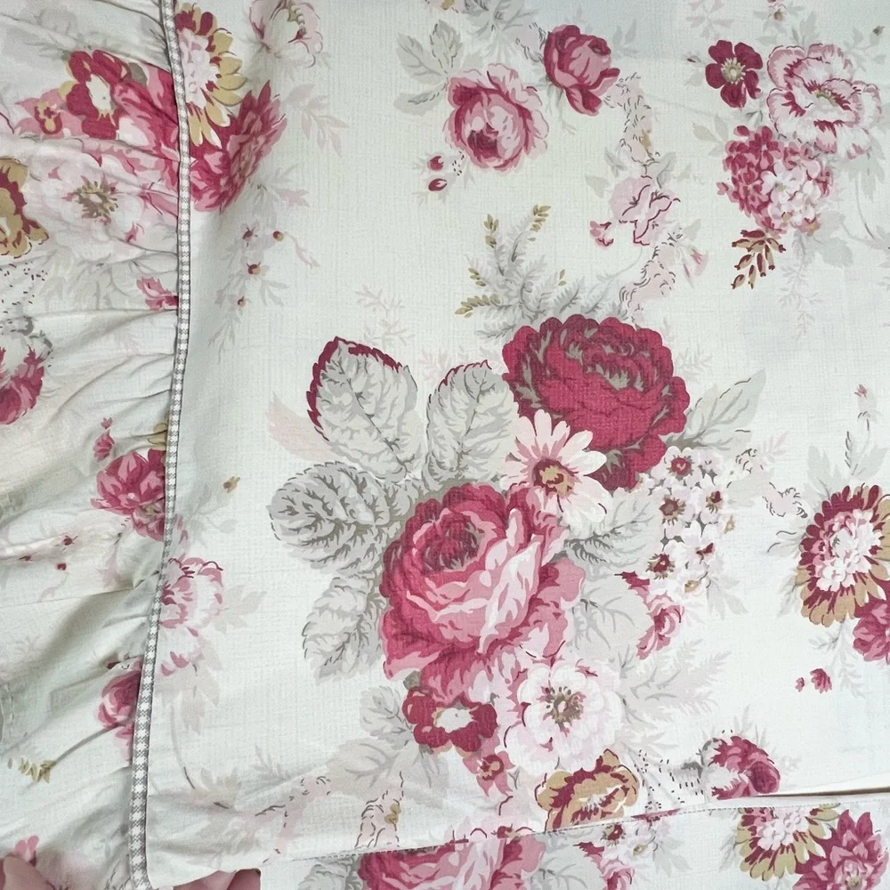 Waverly Norfolk Rose Standard Ruffle Pillowcases Set of 2 Vintage Cottagecore